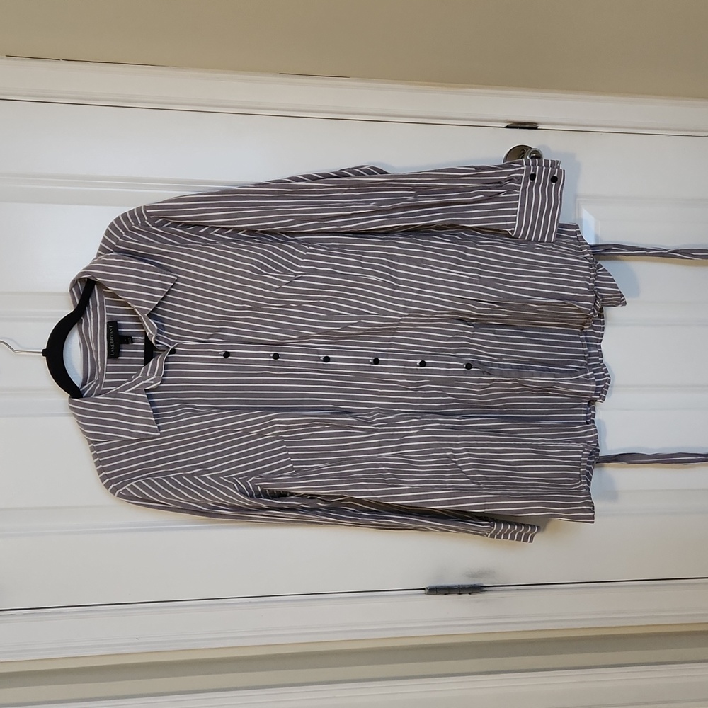 GUC Lane Bryant Sz 28 Grey and white striped tie back dress shirt